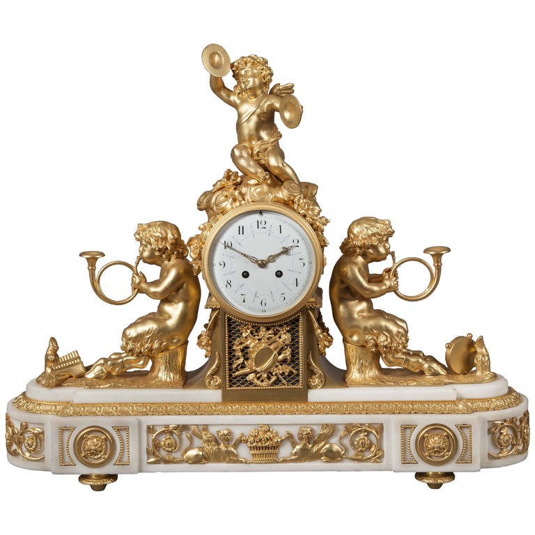 French Marble and Ormolu Mantle Clock For Sale at 1stDibs