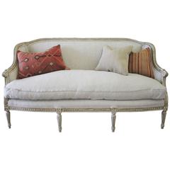 Vintage Painted French Sofa in Natural Linen