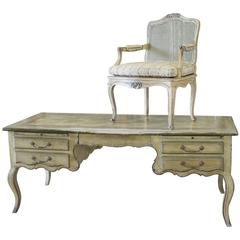 Louis XV Style Painted Desk and Cane Chair