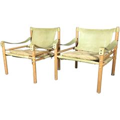 Pair of Sirocco Safari Chairs, Leather and Ash, Arne Norell, Sweden