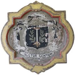 Antique Painted Canvas Sign from Monestery