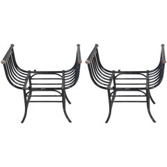 Pair of Black Painted Wrought Iron Window Seats or Stools