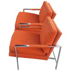 Carsons Vintage Pair of Chrome Arm Lounge Chairs, Cube Style of Milo Baughman 12