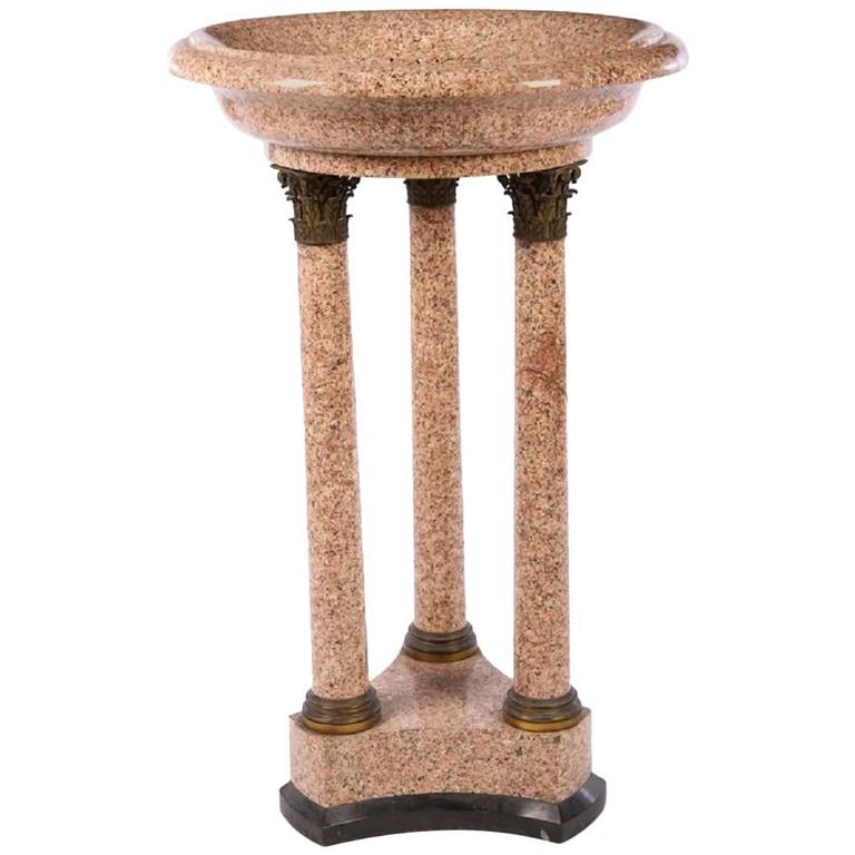 Empire Style Bronze and Granite Standing Font or Bird Bath 44" Tall For