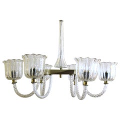 Good Murano 1950s Clear Glass Oblong-Form Six-Light Chandelier, Barovier & Toso