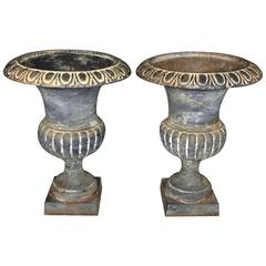 Pair of Cast Iron Campana Garden Urns, Late 19th Century