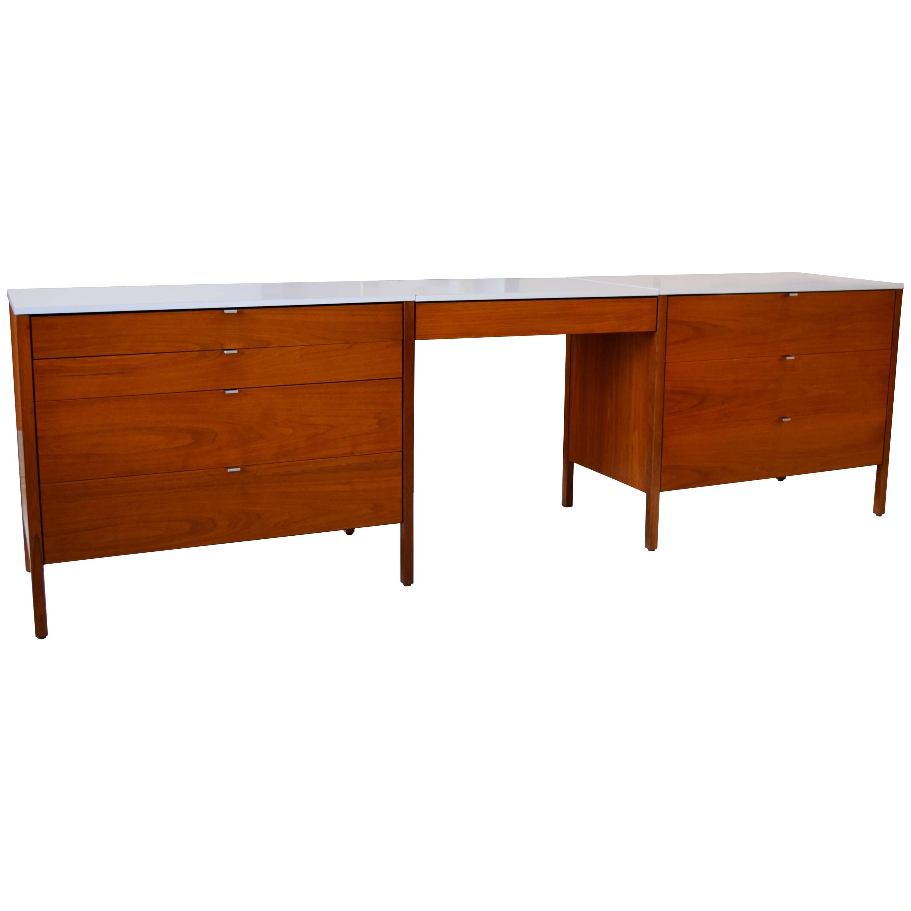Florence Knoll Walnut Dresser Set with Floating Desk/ Vanity