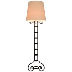 French Art Deco Wrought Iron and Glass Floor Lamp 12