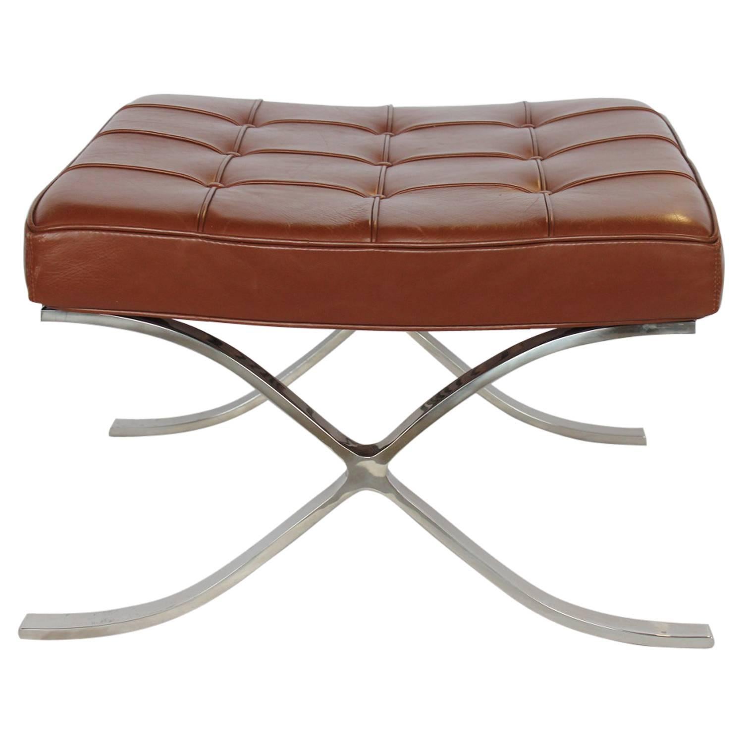 Mid-Century Chrome X-Base and Tufted Leather Bench For Sale
