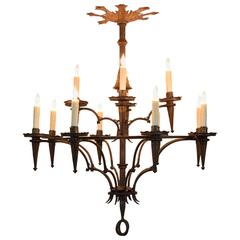 French Neoclassic Gilt Iron Twelve-Light Chandelier, Ul Wired
