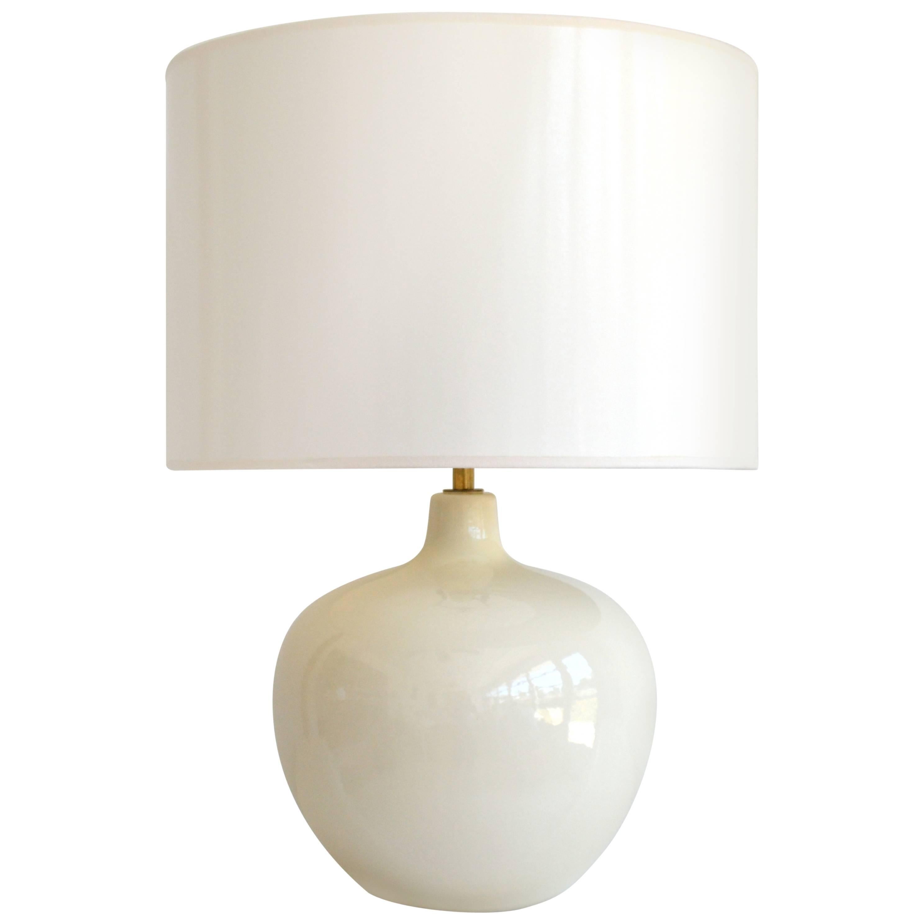 Mid-Century White Glazed Ceramic Gourd Form Table Lamp