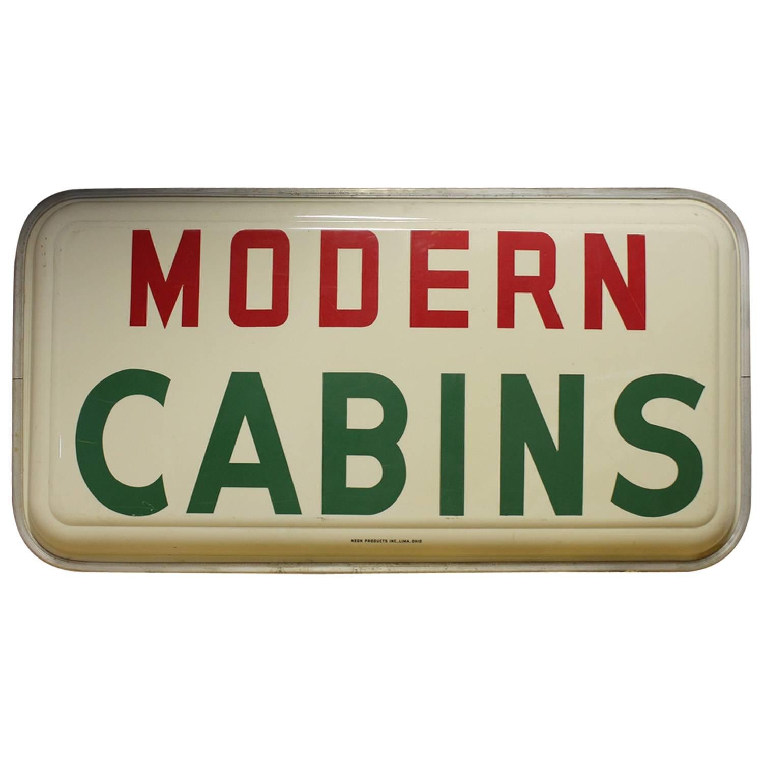 1950s Double-Sided Light Up Modern Cabins Sign