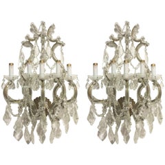 Crystal Wall Sconces Pair of Venetian Glass Italian Gold Gilt Five-Light Vintage