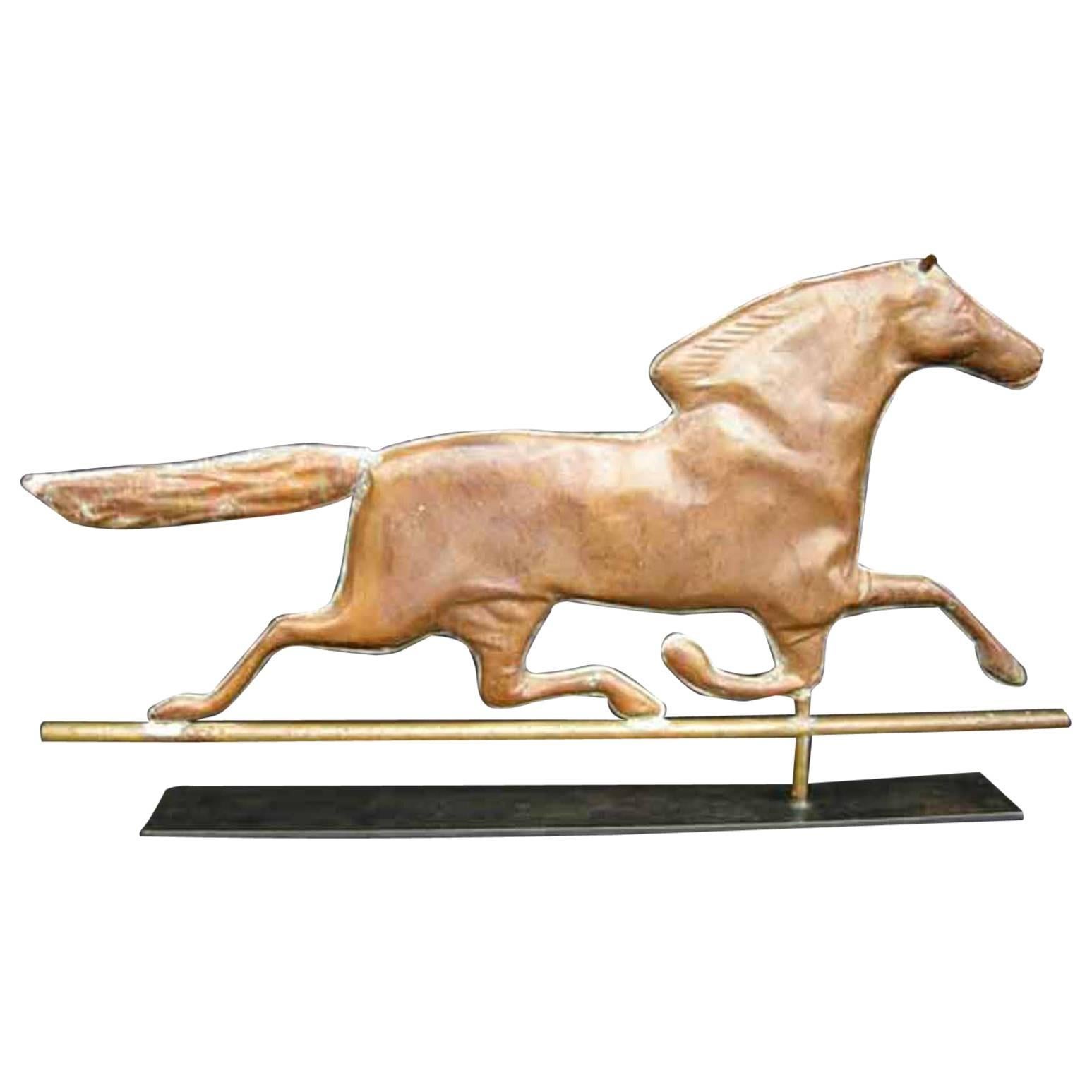 Antique Running Horse Copper Weather Vane on Base
