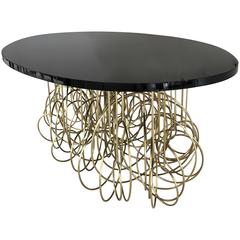 Brass and Black Lacquered Top French Table