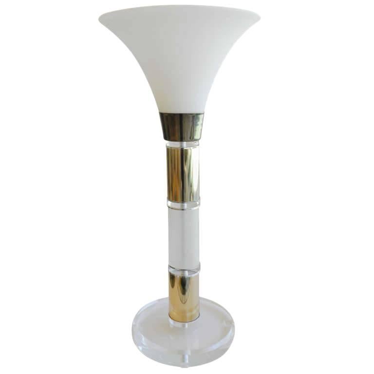 Mid-Century Modern Large Bauer Lucite Brass Lamp  1960s For Sale