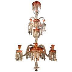 Antique Baccarat Chandelier with Red Accents
