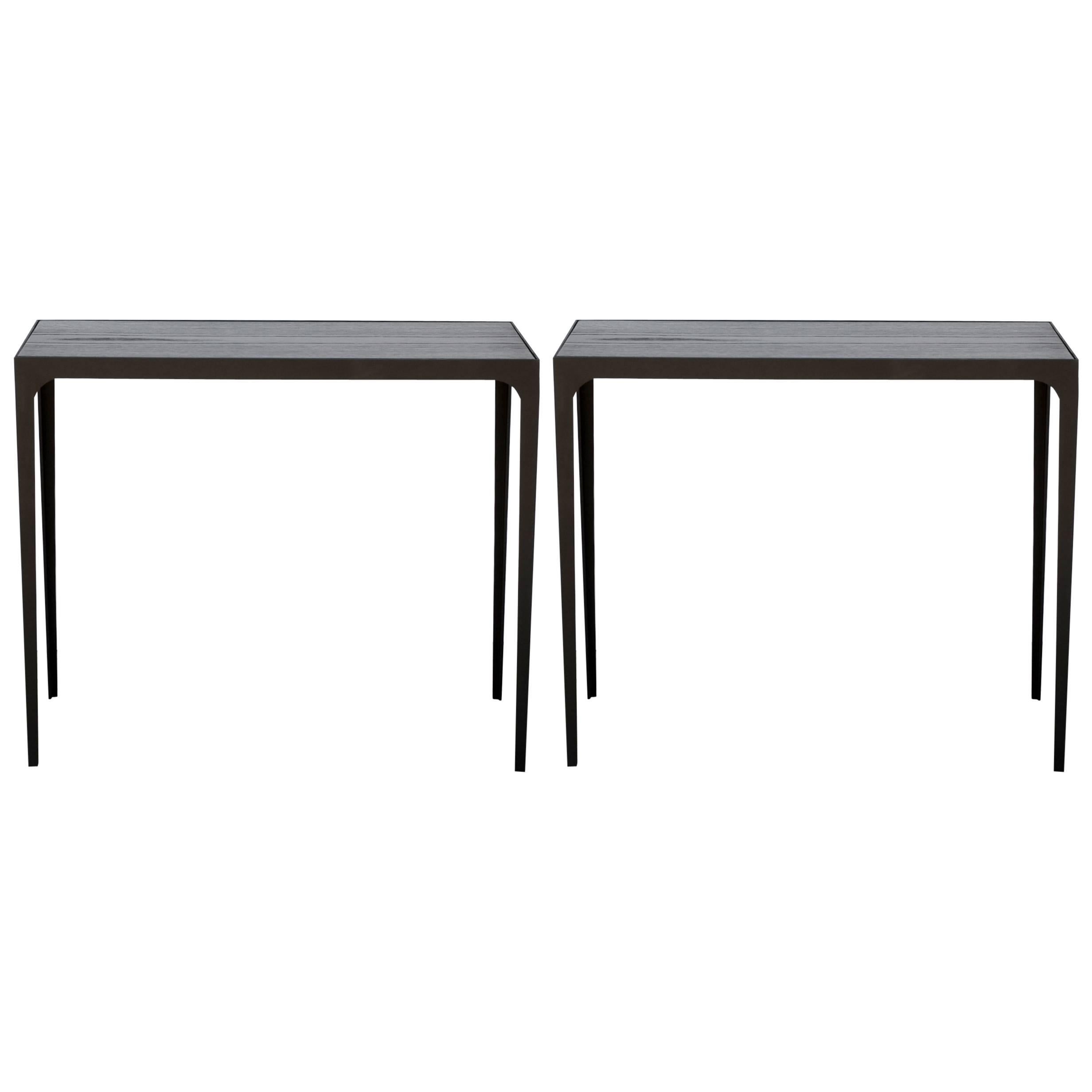 Pair of 'Esquisse' Ebonized Grooved Oak and Iron Side Tables by Design Frères