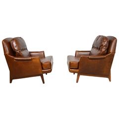 Pair of Dunbar Leather Lounge Chairs