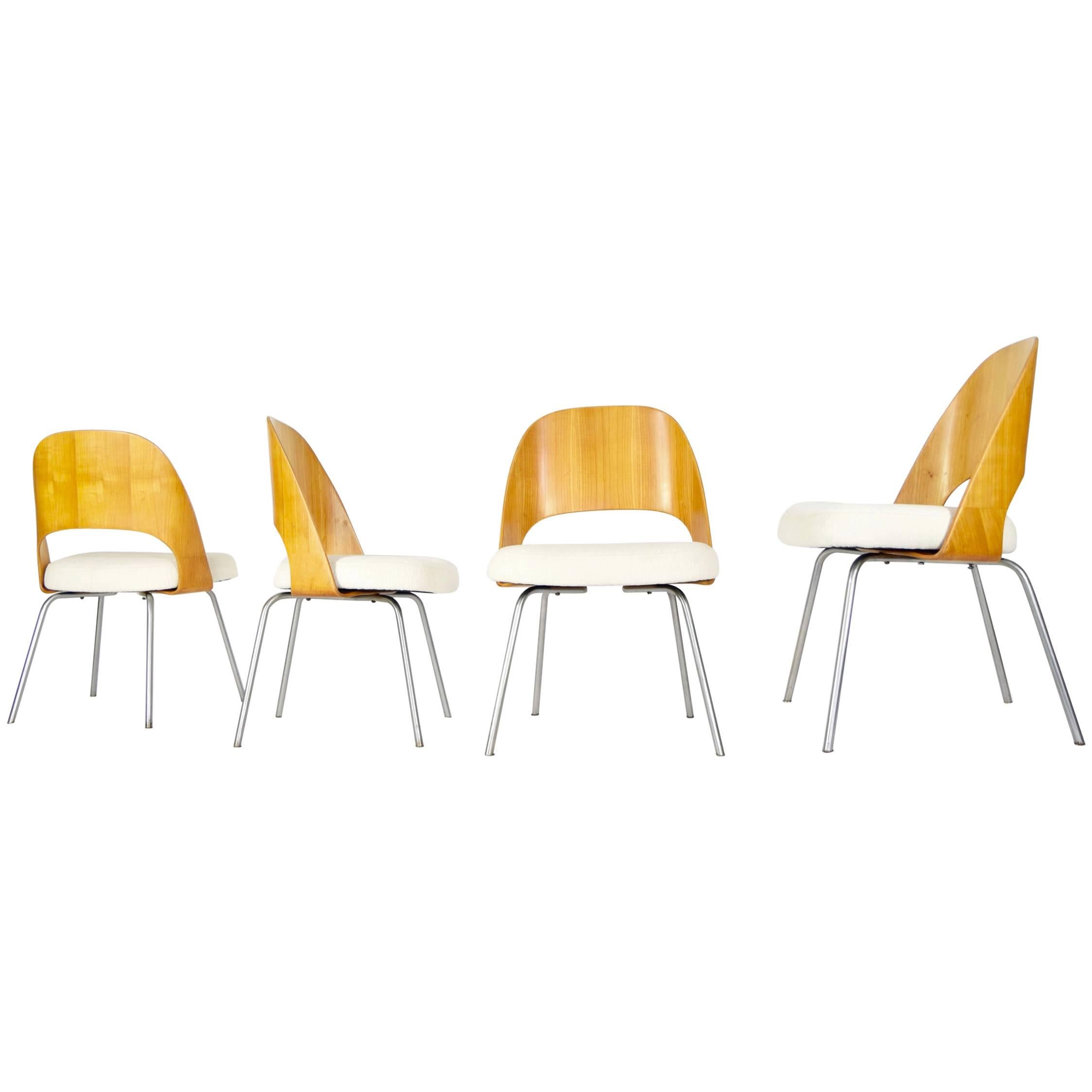 Rare Set of Eero Saarinen for Knoll Executive Chairs with Wood Backs
