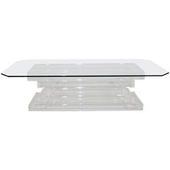 Stacked Lucite with Glass Top Coffee Table