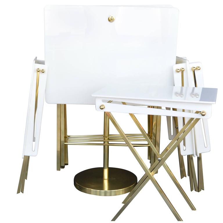 Set of Eight Lucite and Brass Serving Trays For Sale at 1stdibs