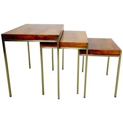 Elegant Italian Rosewood and Stainless Steel Nest of Tables