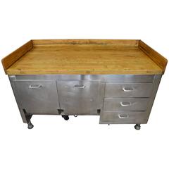 Kitchen Island with Butcher Block Top and Steel Base, circa 1930s