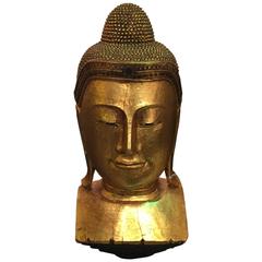 Mid-20th Century Giltwood Buddha Bust Sculpture Mid-20th Century Giltwood Buddha Bust Sculpture