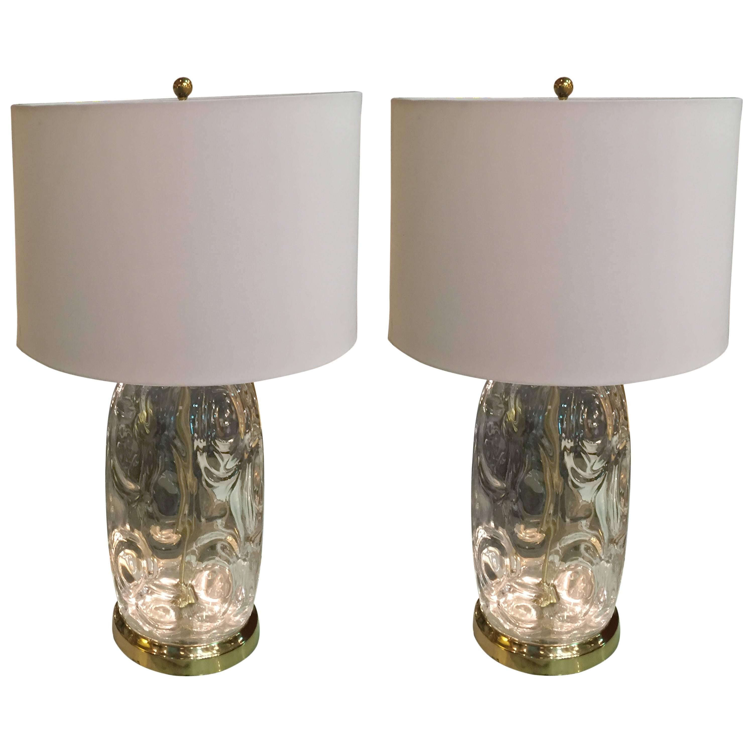 Pair of Mid-20th Century Handblown Clear Glass Table Lamps