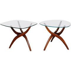 Pair of Forest Wilson Walnut and Glass Side Tables, circa 1963