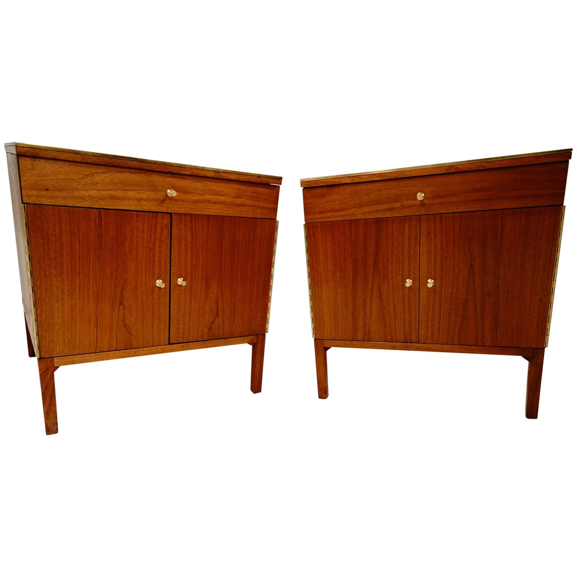 Magnificent Pair of Paul McCobb Nightstands with Leather Top