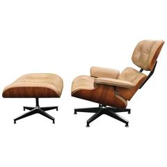 Rosewood and Tan Herman Miller Eames Lounge Chair and Ottoman