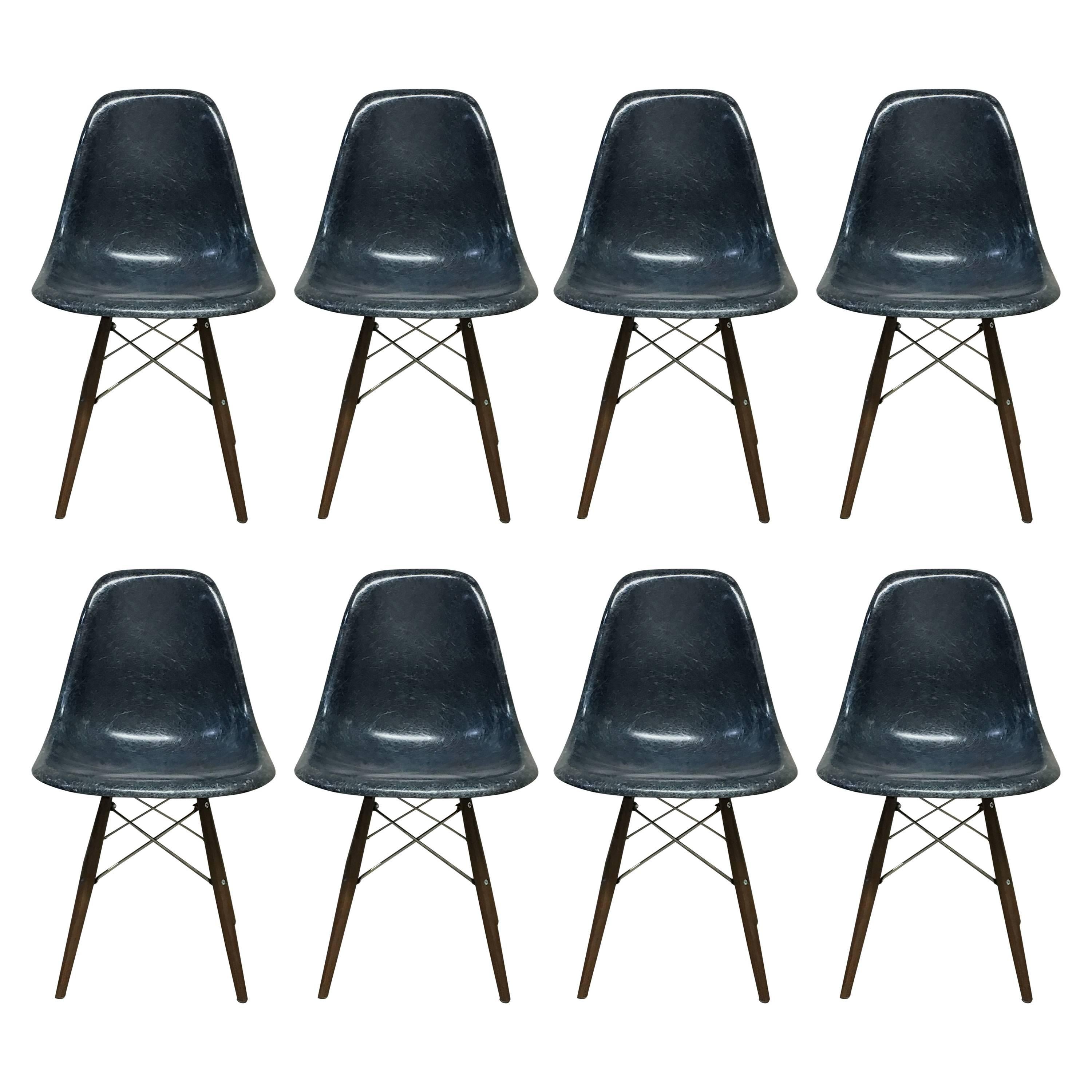 Set of Eight Herman Miller Eames Navy Blue Dining Chairs