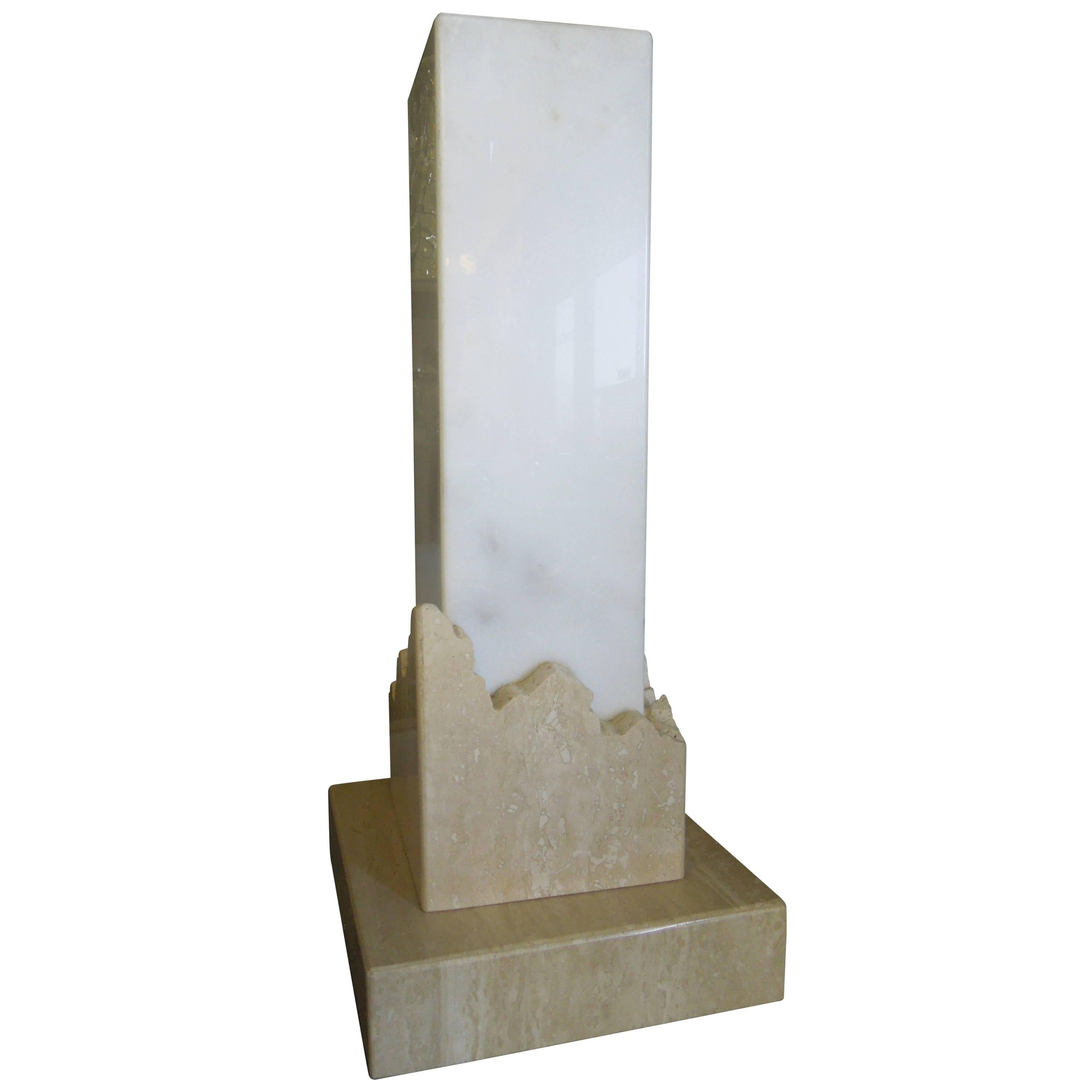 H.R. Signed Italian Travertine and Marble 1970s Modern Column Lamp