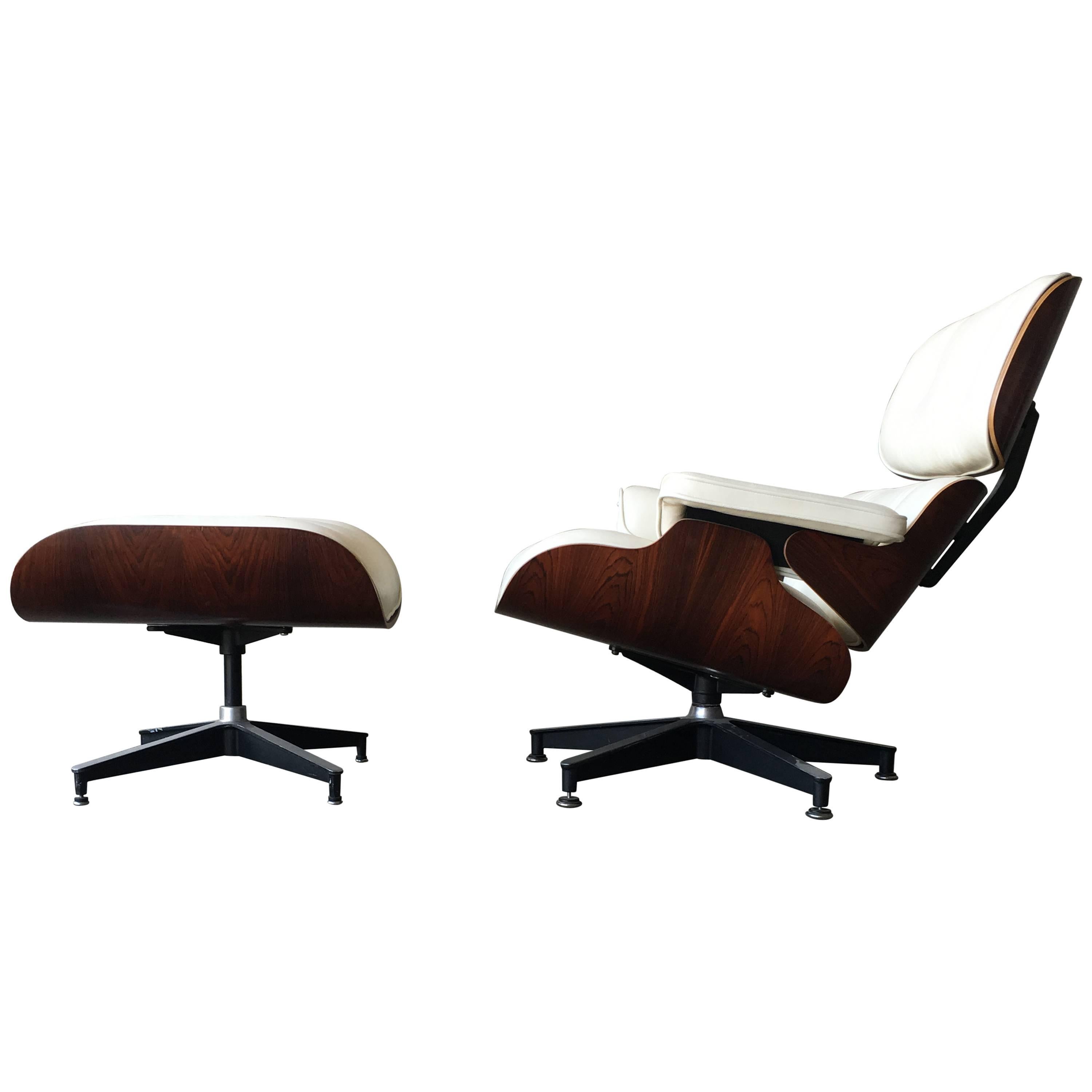 Herman Miller Eames Lounge Chair and Ottoman with New Perfect Ivory Leather