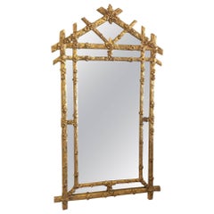 Faux Bois Vintage Gold Giltwood Wall Mirror, Hollywood Regency Flowers Floral