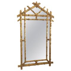 Faux Bois Vintage Gold Giltwood Wall Mirror, Hollywood Regency Flowers Floral 7
