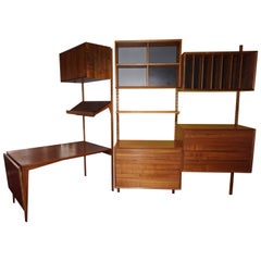 Gorgeous Three Bay Teak Cado Wall Unit Desk Danish Mid-Century