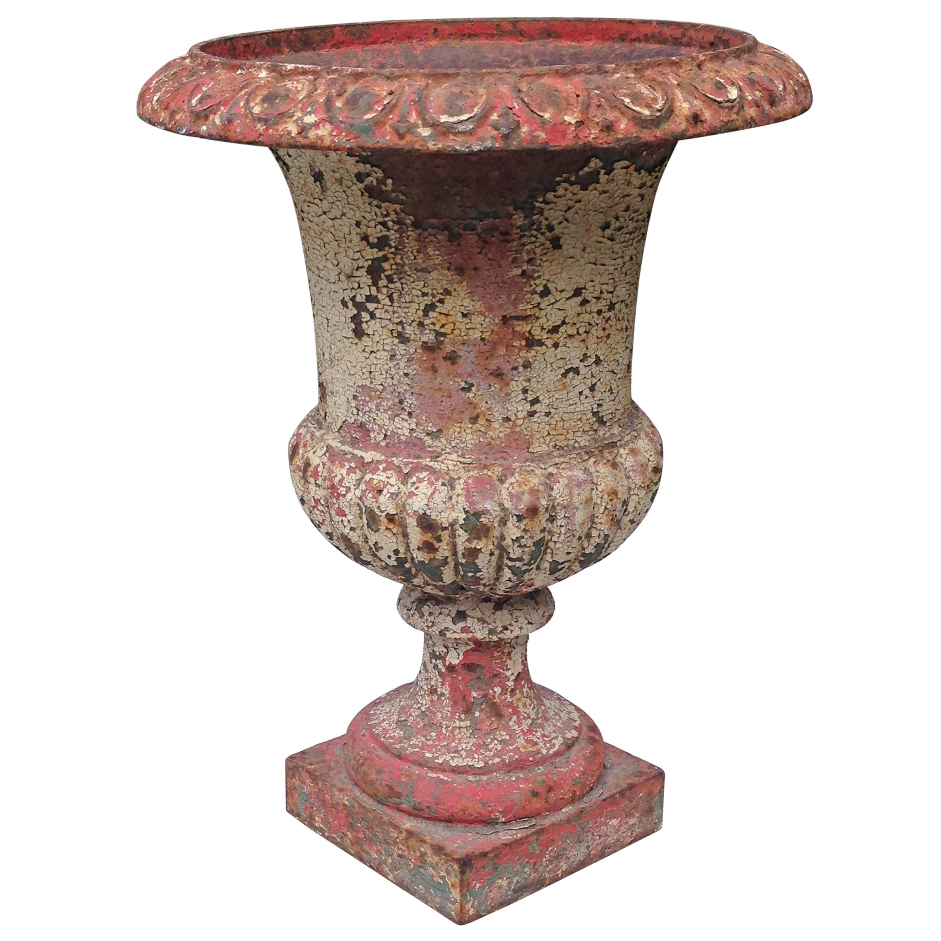 French Antique Painted Cast Iron Garden Urn