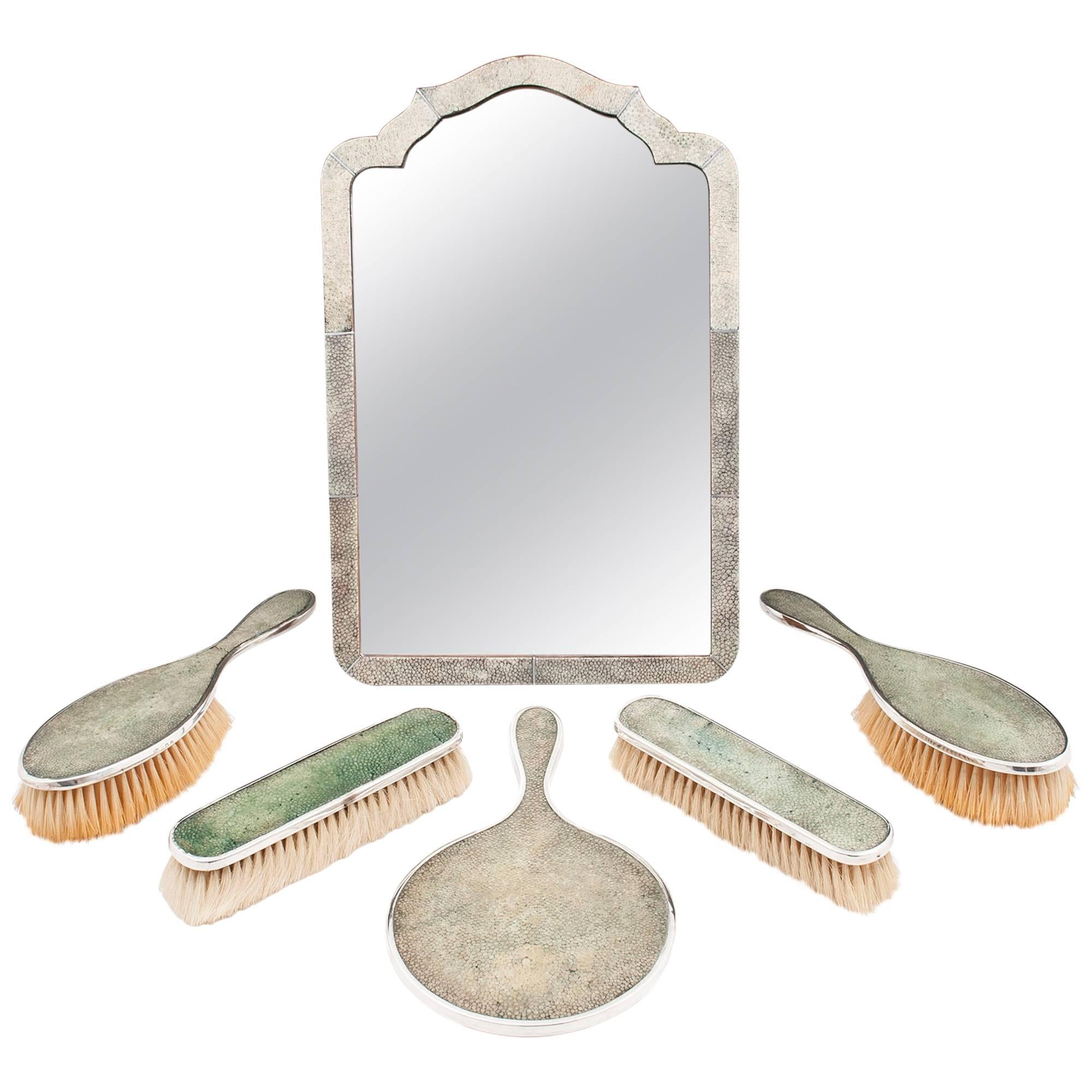 Art Deco Shagreen Brush and Mirror Dresser Set by Horton & Allday For Sale