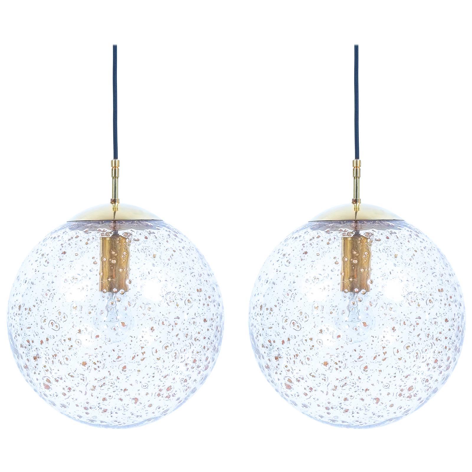 Pair of Limburg Brass and Glass Ball Pendants, 1960