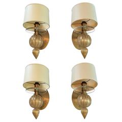 Four Glamorous Italian Gold Murano Glass Sconces