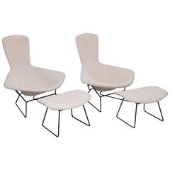 Vintage Pair of Harry Bertoia Bird Chairs with Ottoman for Knoll