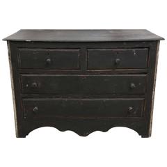 19th-20th Century Spanish Painted Black Chest with Silver Leaf Corners