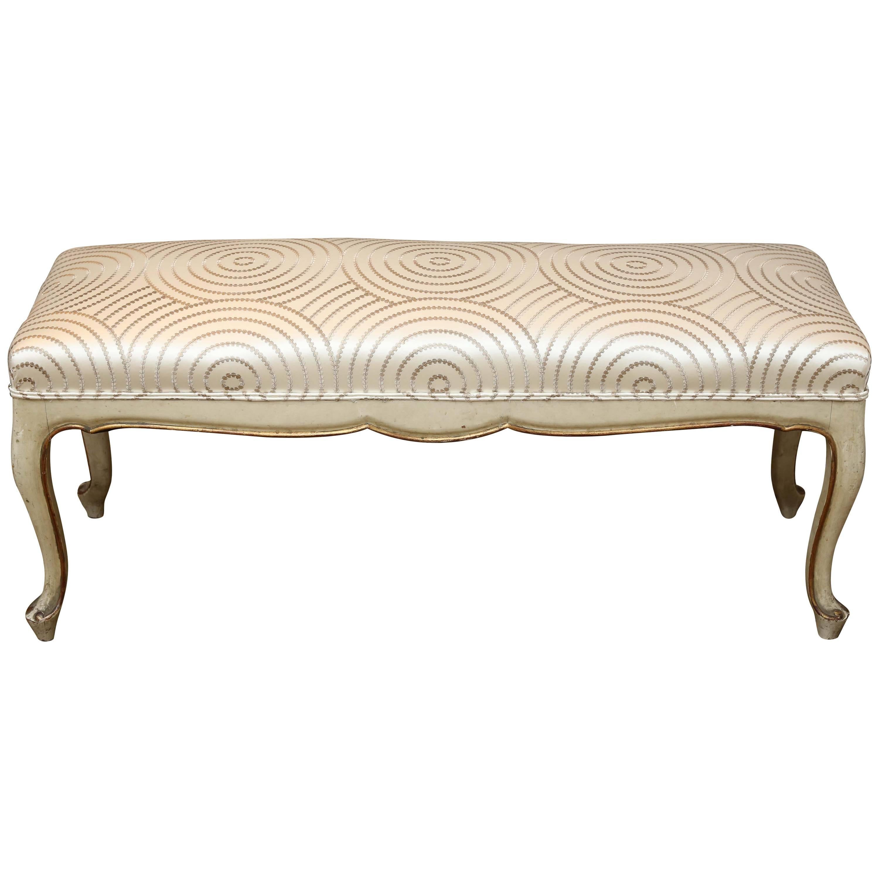 Late 19th Century Painted and Gilt Spanish Bench with Cabriolet Leg