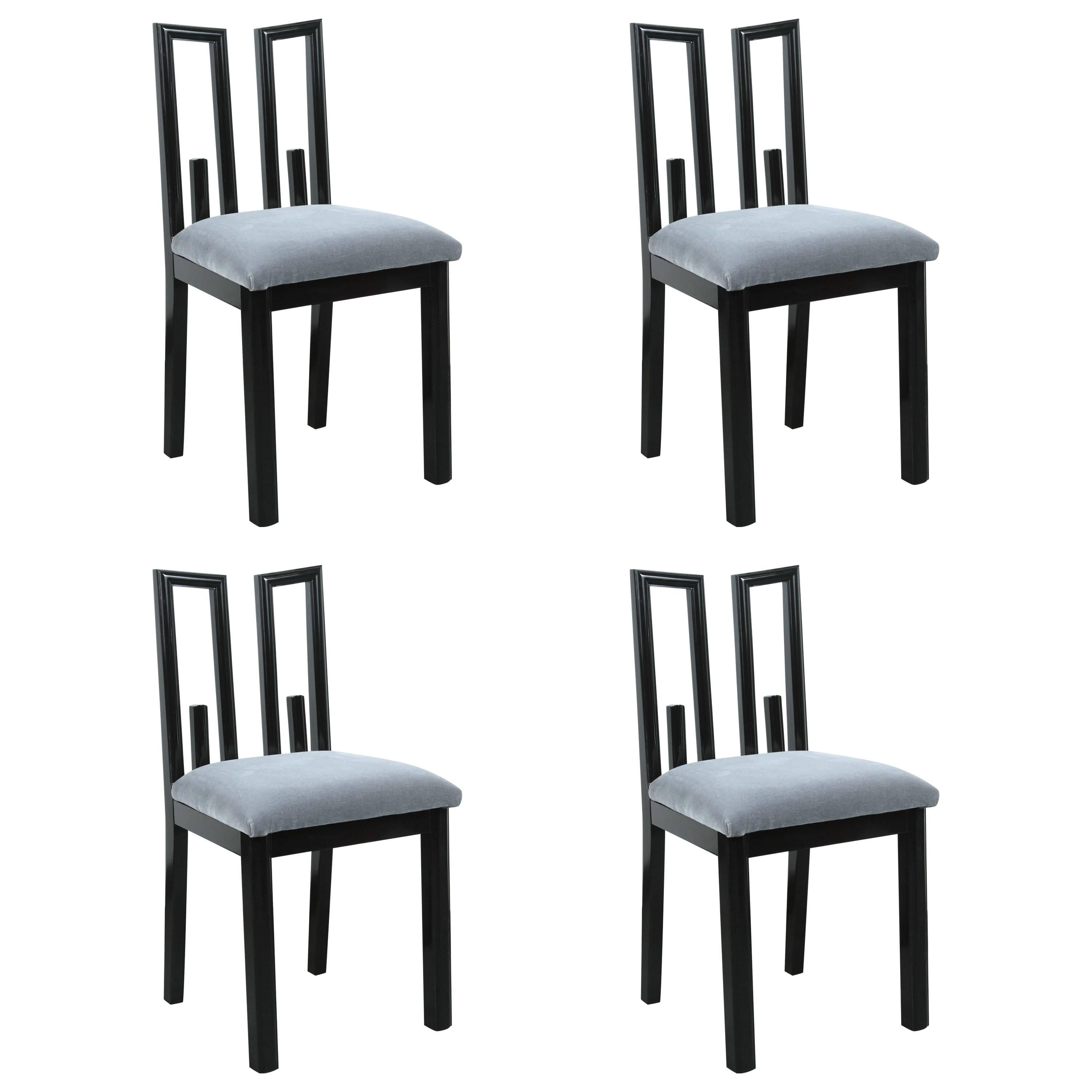 Set of Four Greek Key Dining Chairs by James Mont