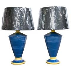 Blue and Yellow Pottery Lamps