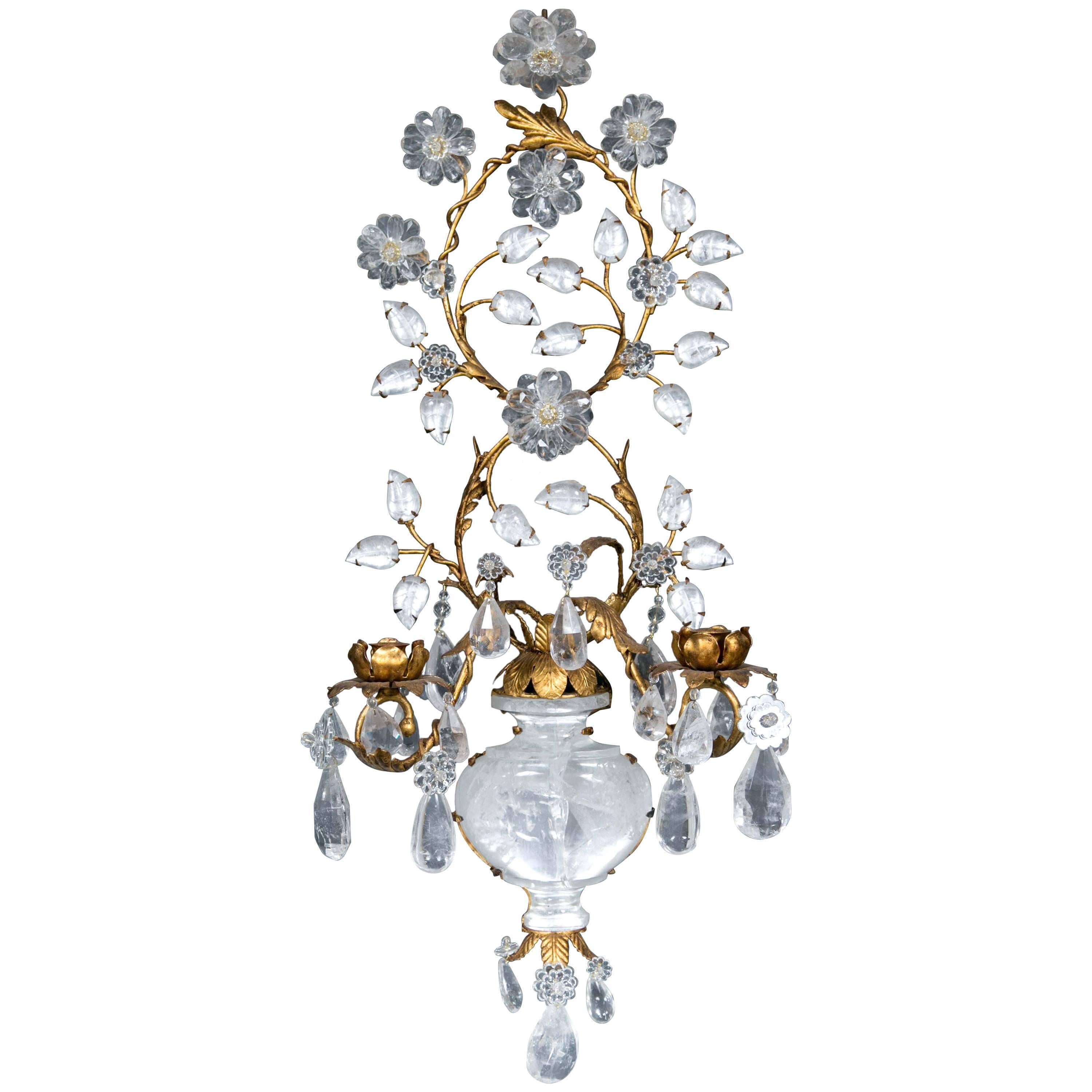 Rock Crystal French Gilt Sconces For Sale