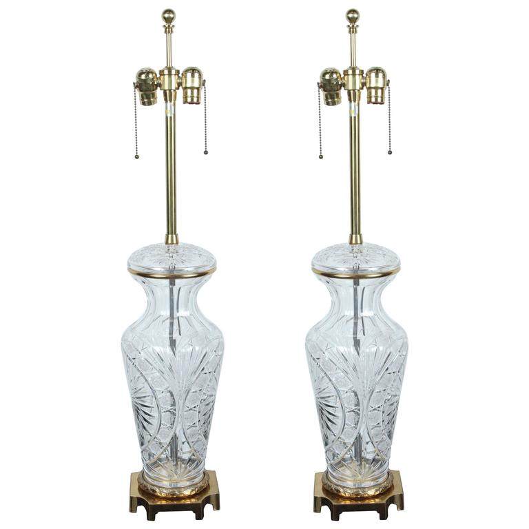 Elegant Pair of Large Crystal Lamps by Marbro For Sale at 1stdibs
